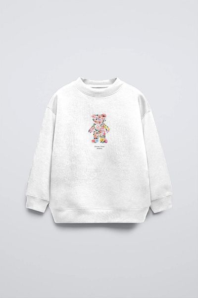The Champ Clothing Hanorac oversize pentru copii, alb, cu ursuleț de pluș cu imprimeu