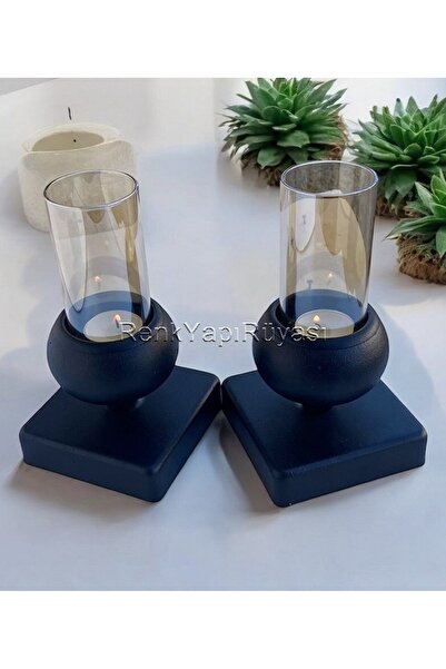 RENK YAPI RÜYASI İKİLİ, ŞIK, PASLANMAZ, CAM FANUSLU, KREM RENGİ ŞAMDAN MUMLUK...