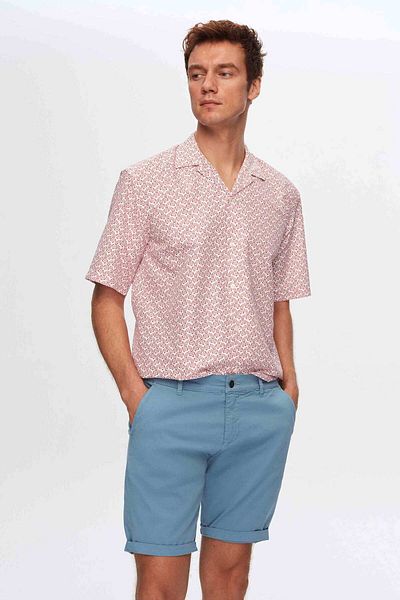 Twn White Printed Pattern - Scout Collar Short Sleeve Summer Shirt
