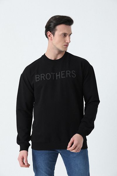 Brothers Hanorac oversize pentru bărbați, bumbac pieptănat, cu 2 fire, negru