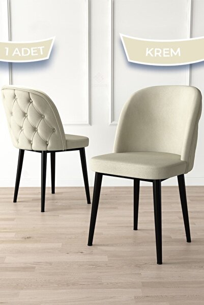 Canisa Kage Serisi 1 Adet Yemek Odası Sandalyesi Kapitoneli Siyah Metal Ayak ...