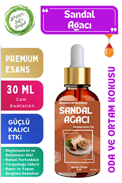 Aroma Terapi Lab Sandal Ağacı  Saf Esansiyel Yağ - Oda ve Ortam Kokusu - Aromatik Uçucu Yağ 30ML