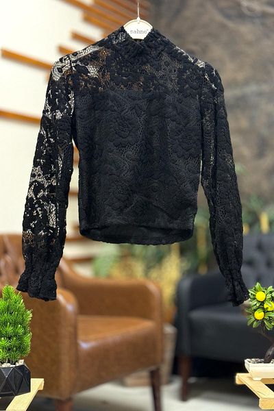 sahnemoda Bluză din dantelă cu mânecă lungă Half Fisherman