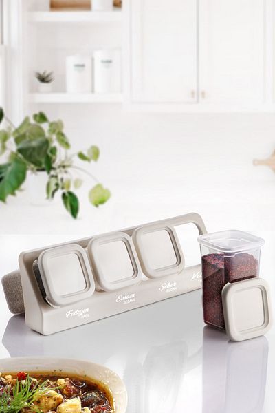 Kitchen Life Self-Adhesive Square Spice Rack Set with 4 Labels Stand - Food Storage Container Set