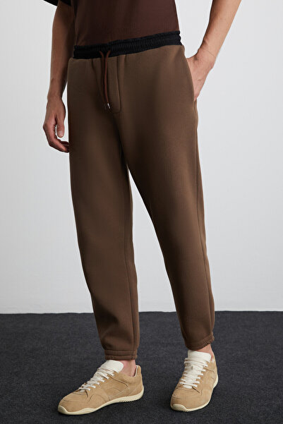 GRIMELANGE Ανδρικά Ludwig - Φούτερ καφέ φλις με οργανικό βαμβάκι, ύφασμα αλεξίπτωτου, φερμουάρ και τσέπες