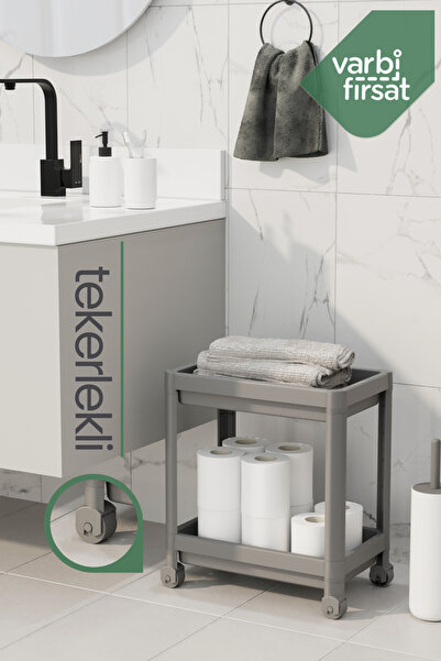 Varbifırsat 2-Tier Organizer with Wheels Kitchen Shelf Bathroom Shelf under Counter Basin Detergent Holder