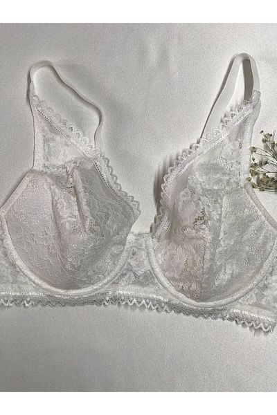 chiara grazia Mtk 012542 Σουτιέν με λευκή δαντέλα Half Pad C Cup