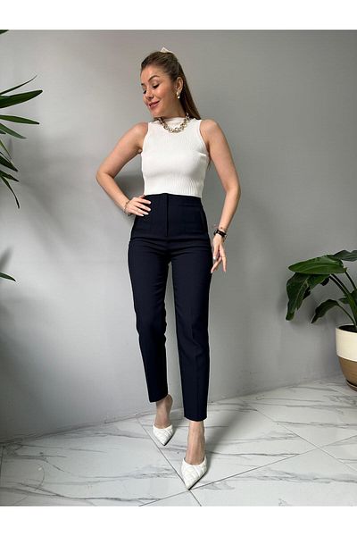 Size Özgü Navy Blue Front Flota Pants