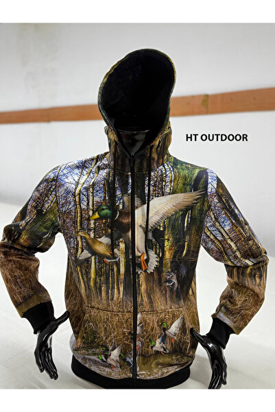 HT Outdoor Winter Three Threadduck Patterned Fleece Sports Jacket Model.