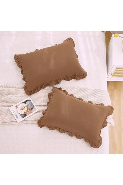 Maki Home Σετ Μαξιλαροθήκη Βαμβακερό Milk Coffee Frill - 50x70, Δύο Τεμάχια