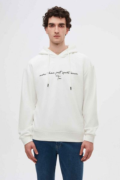 Twn Φούτερ με κουκούλα Relaxed Fit Ecru με 3 κλωστές