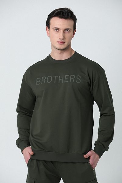 Brothers Ανδρικό φούτερ με λαιμόκοψη ποδηλάτου μεγάλου μεγέθους με 2 κλωστές χτενισμένο βαμβακερό φούτερ Khaki Green