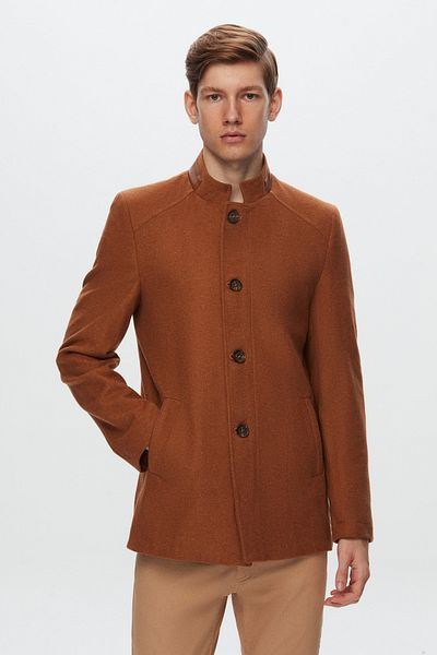 D'S Damat Ds Damat Regular Fit Camel Stand Colar Stamp Coat