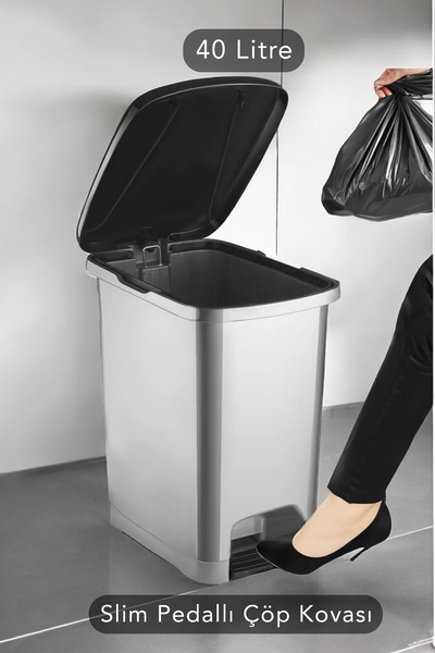 Carat Home Slim Pedallı Banyo Mutfak Çöp Kovası - 40 Litre - Antrasit