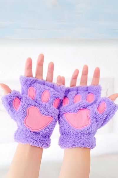 Köstebek Lilac Plush Paw Cut Finger Gloves