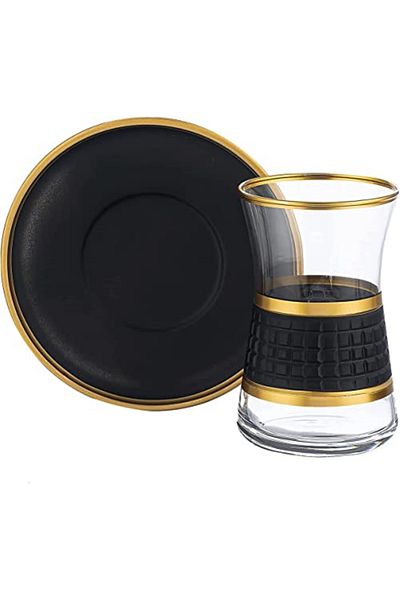 DECOSTYLE Pasabahce Saddlebag Square Gold 12-Piece Tea Set with 6 Teaspoons as a Gift
