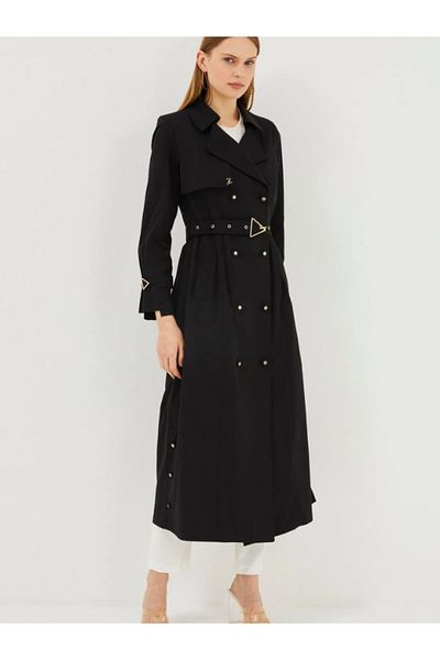 Zühre Women's Lined Cotton Black Trench Coat