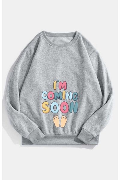 GYES Women's I'M Coming Soon Printed Pregnant Oversize Crew Neck Sweatshirt