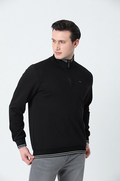 Brothers Hanorac negru pentru bărbați - cu guler vertical și fermoar