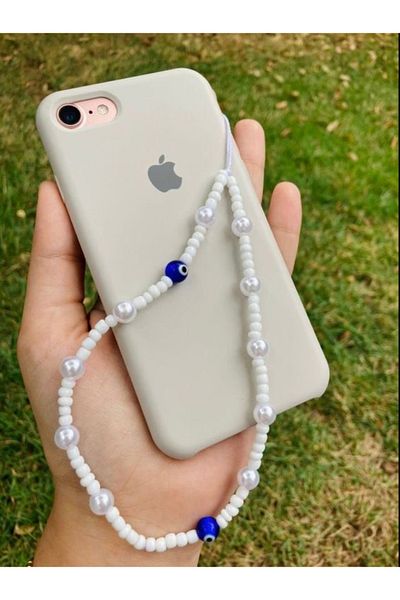 Stoneday Phone Strap Charm with Blue Pearls and Evil Eye Beads