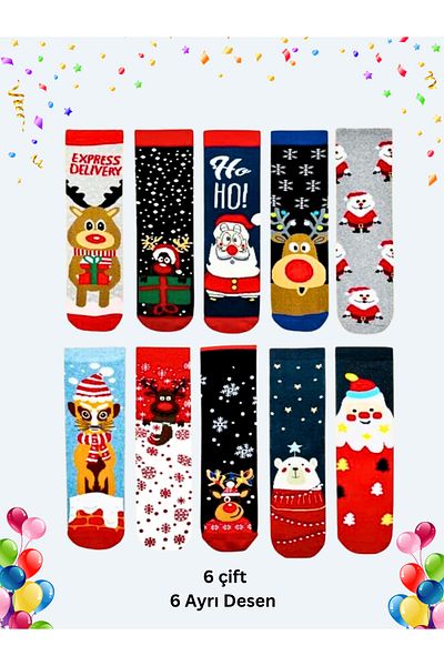 socksbox Χριστουγεννιάτικες χριστουγεννιάτικες κάλτσες Unisex με θέμα τα Χριστούγεννα - 6 ζευγάρια/ζεύγη/36-42