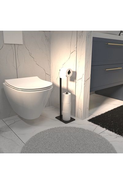 Grandmix Toilet Roll Holder Wc Roll Holder Metal Toilet Roll Holder with Refills Hanger Free Standing Holder
