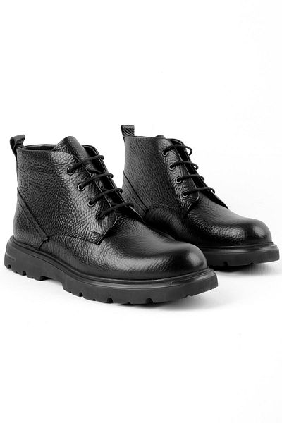 Lal Shoes & Bags Мъжки боти с връзки Plairum от естествена кожа - черни