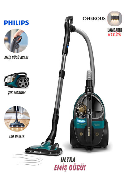 Philips Ultra Yüksek Performanslı HEPA FİLTRELİ Torbasız Süpürge, LED Başlık,...