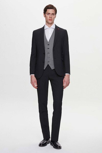 Twn Black Slim Fit Suit - Dobby Combination