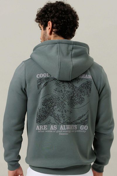 Escetic Ανδρικό Water Green με Fleece Εσωτερικά Χοντρό 3 Κλωστών Casual Mold Ανδρικό φούτερ με κουκούλα TK0084