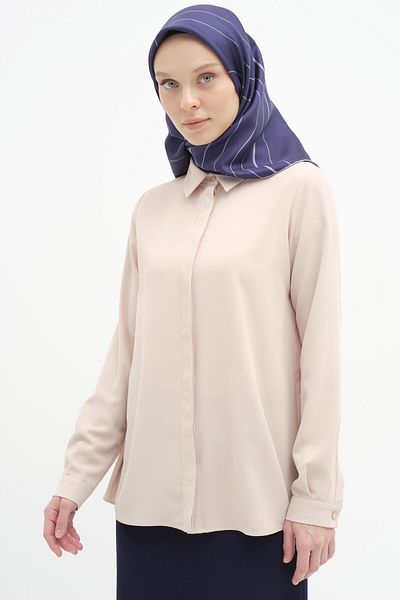 Tuğba Beige Random Line Taken Basic Noisy Open Police Shirt Top