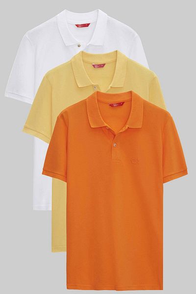 D'S Damat Λευκό/Ανοικτό κίτρινο/πορτοκαλί - T-shirt Polo με υφή πικέ 100% βαμβάκι, κανονική εφαρμογή