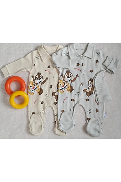 MİNİCEY BABY Baby Boy Hat Long Sleeve 2 Pieces Baby Jumpsuit 100% Cotton