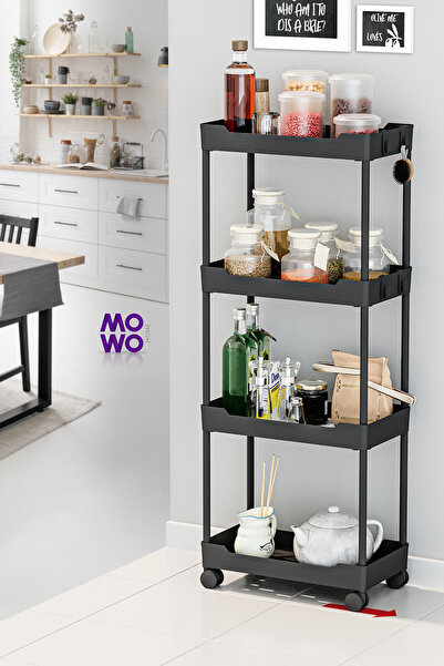 Mowo Home Mowo 4 Katlı Tekerlekli Mutfak Rafı, Banyo Rafı, Kitaplık, Düzenley...