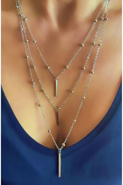 TakıConcept Bar Çubuk Detaylı Gümüş Renk Top Zincirli Üçlü Çoklu Sallantılı U...