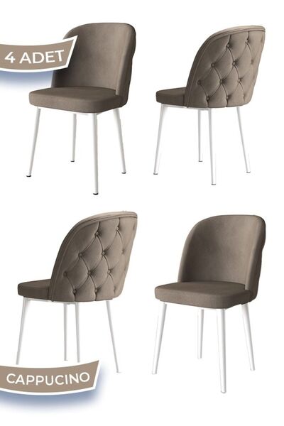 Canisa Kage Serisi 4 Adet Cappucino Yemek Odası Sandalye Kapitone Beyaz Metal...
