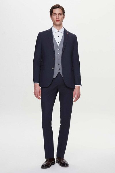 Twn Navy Blue Slim Fit Suit - Dobby Combination
