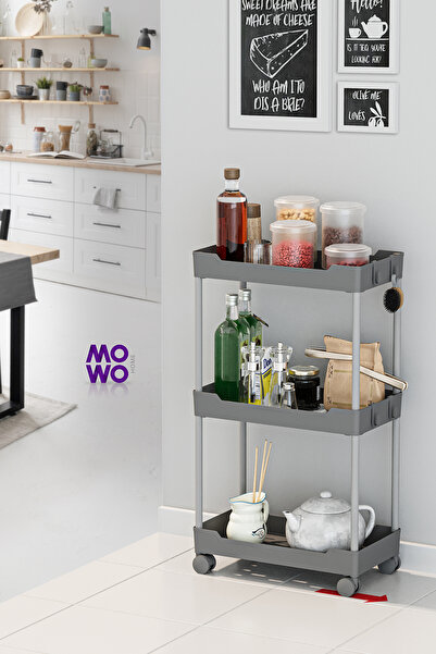 Mowo Home Mowo 3 Katlı Tekerlekli Mutfak Rafı, Banyo Rafı, Kitaplık, Düzenley...
