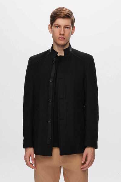 D'S Damat Ds Damat Regular Fit Black Stand Guler Stamp Coat