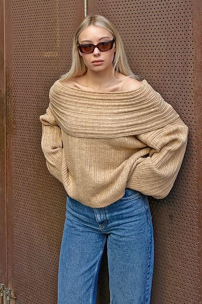 Swist Nerzsamt Madonna Kragen Offene Schulter Damen Strickpullover