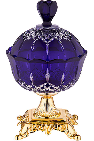Decorium Cristalline Pirinç Kaplama 28 Cm Ayaklı Dekoratif Mor Cam Şekerlik 9...