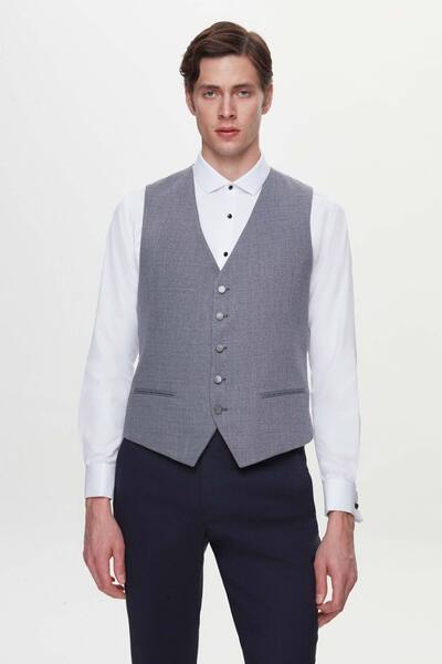 Twn Slim Fit Lacivert Armürlü Takim Elbise Kombinli