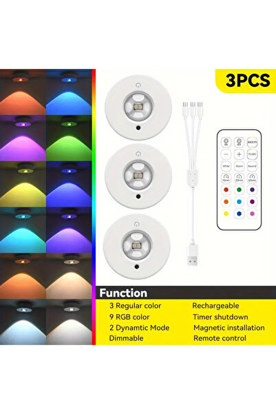 Choice 3 مصابيح ليلية RGB بـ 12 لونًا، مزودة بجهاز تحكم عن بعد لاسلكي، قابلة لإعادة الشحن من النوع C، تعمل بالطاقة الشمسية، مناسبة للخزائن