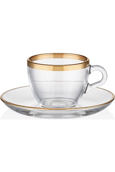 Decorium Dalia 24 Carat Gold - Gilded 70ml 12 Piece Glass Coffee Cup Set for 6 People - 9- 01120011