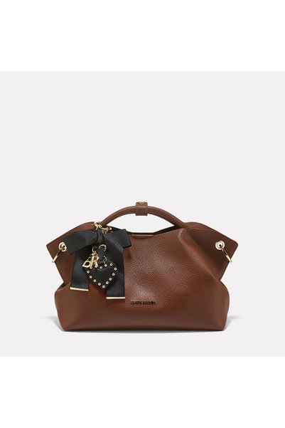 Black Ribbon Maxi Size Tan Women's Handbag with Accessory Detail - Tina
