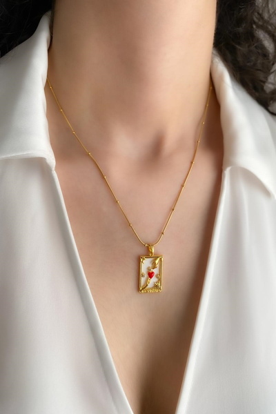 DEMOKAN لوحة بيضاء - قلادة نسائية من الفولاذ من سلسلة التارو مع سلسلة كروية "...