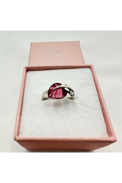 My Story Pembe Murano Kristal Yaprak Gümüş Yüzük