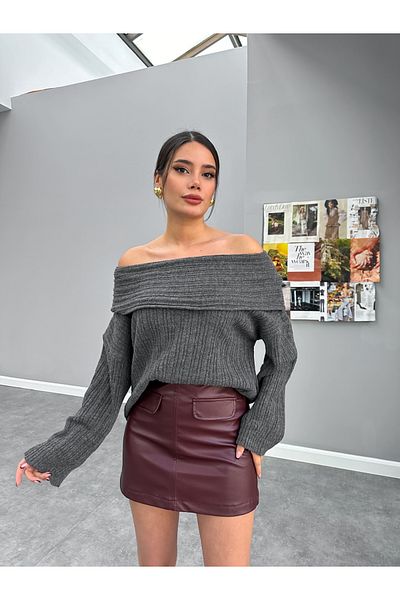 ESRAHELVACI Fusta mini din piele cu fermoar burgundy