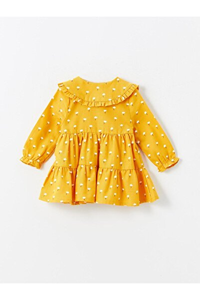 LC Waikiki LCW baby Bebe Yaka Uzun Kollu Çiçekli Kız Bebek Elbise ve Saç Bandı 2'li Takım