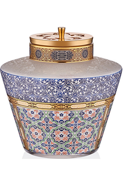 Decorium مزهرية زجاجية مزخرفة متعددة الألوان مقاس 24 سم 2 قطعة مع غطاء 9- 030...